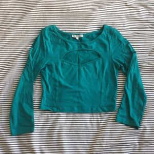 Charlotte Russe Teal Cut Out Long Sleeved Crop Top